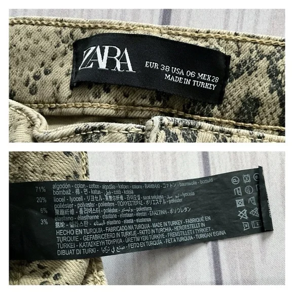 ZARA Snakeskin Print Highrise Skinny Jeans, Size 6 - Picture 6 of 12
